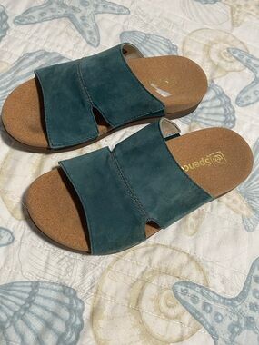Women's Teal Suede Slide Sandals with Cushioned Footbed